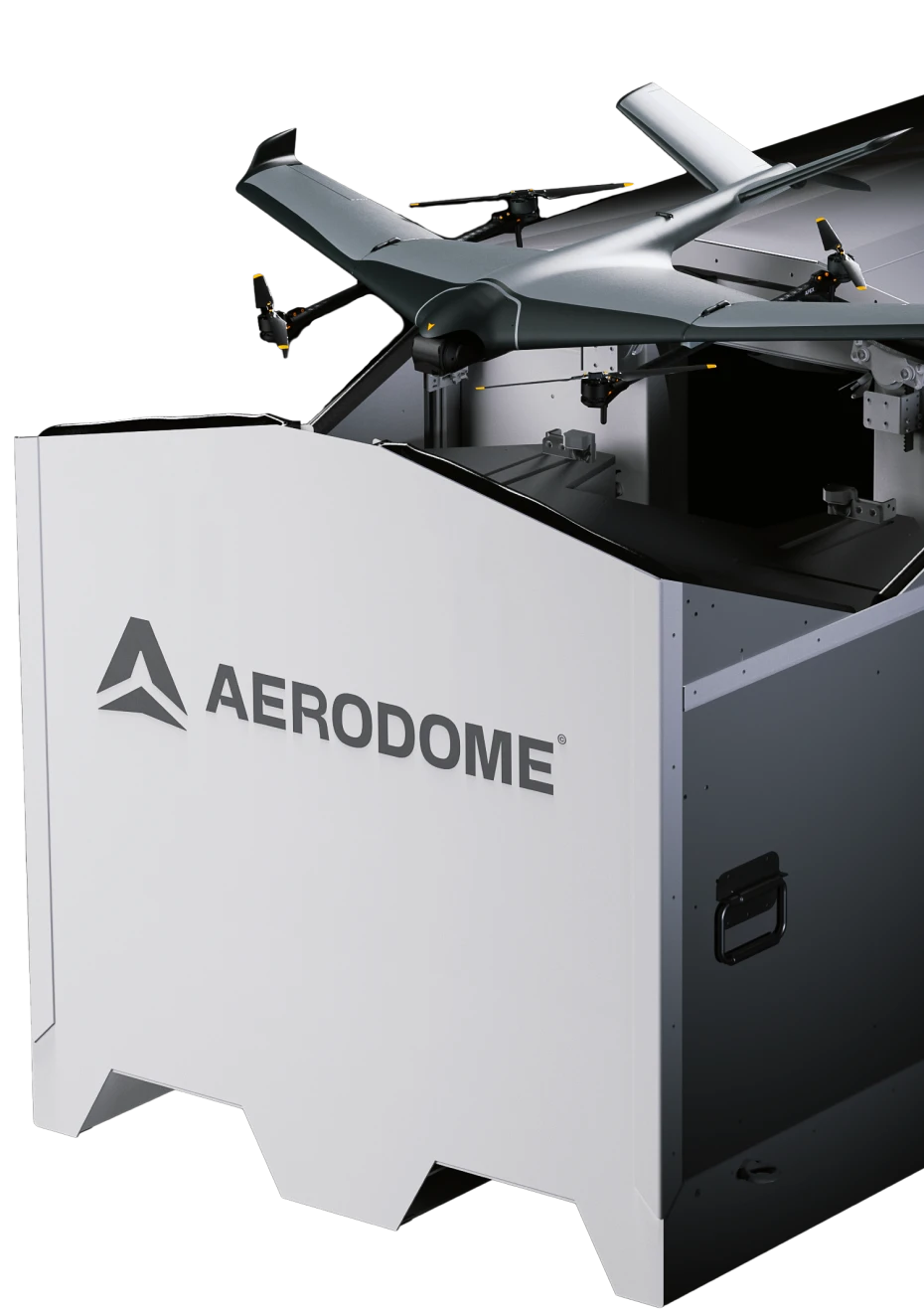 the atlas docking station, with a drone departing